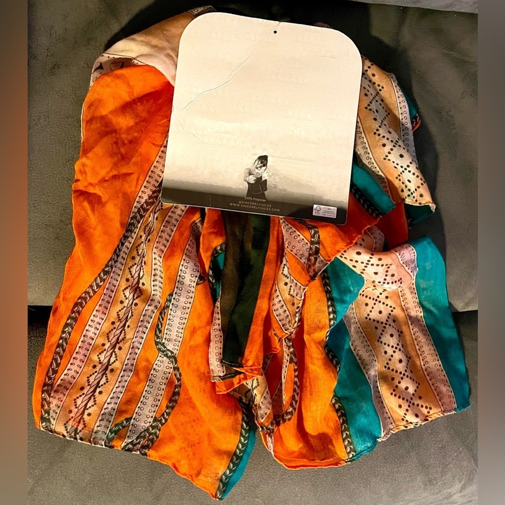 Sincerely Jules by Scünci Boho Scarf Orange & Teal Colorful Striped Head Wrap